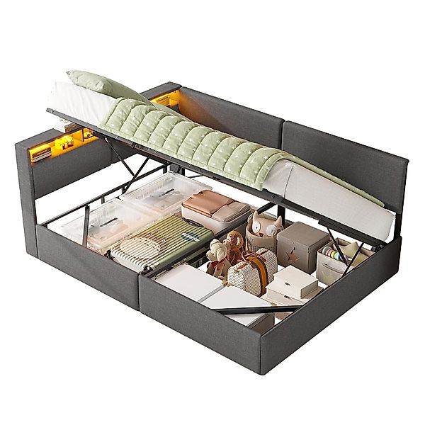 MSMASK Polsterbett mit USB-Steckdosen & LED-Kopftei, günstig online kaufen