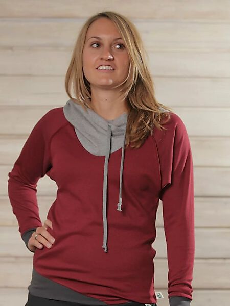Damen Pullover Aus Bio Baumwolle Jersey Mit Kapuze "Marmota" Pink / Dunkelr günstig online kaufen