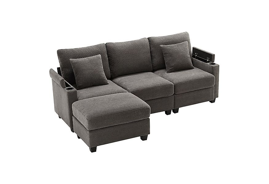 i@home Ecksofa L-förmiges Sofa, 3-Sitzer-Sofa, Beige/Grau, mit Getränkehalt günstig online kaufen