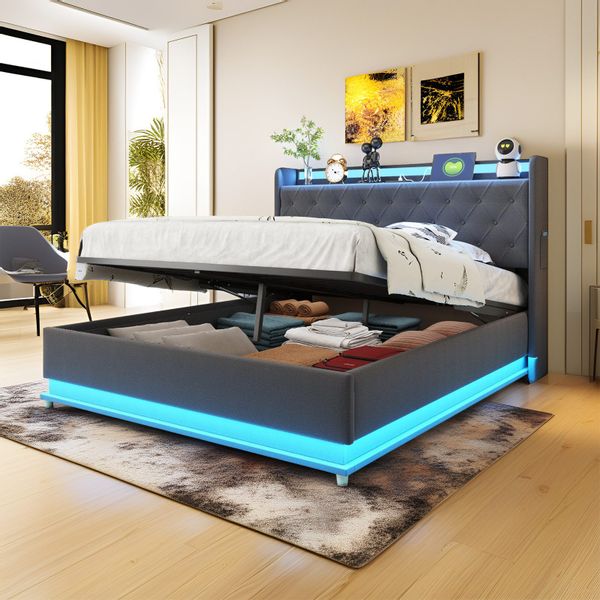 MODFU Polsterbett mit LED-Farbwechsel (Stauraumbett mit günstig online kaufen