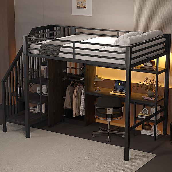 STILVORA Hochbett 140x200 mit Matratze&Tisch,Bettgestell Jugendbett günstig online kaufen