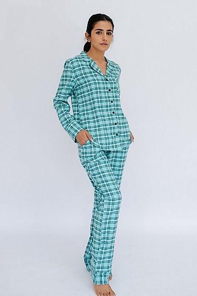 SNOOZE OFF Pyjama Schlafanzug aus Flanell in türkisem Karomuster (2 tlg., 1 günstig online kaufen
