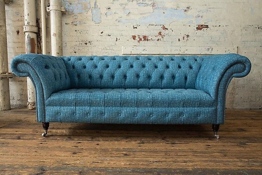 Xlmoebel Sofa Dreisitzer Chesterfield Polstermöbel in blauem Leder mit mode günstig online kaufen