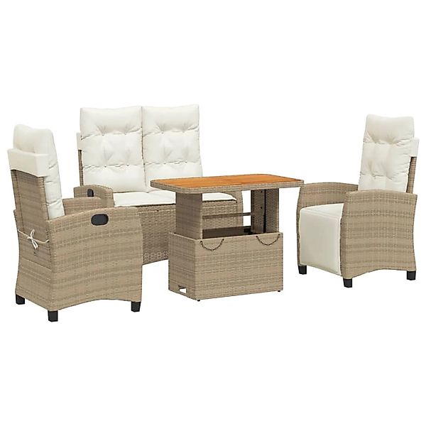 vidaXL 4-tlg Garten-Essgruppe mit Kissen Beige Poly Rattan Modell 3 günstig online kaufen