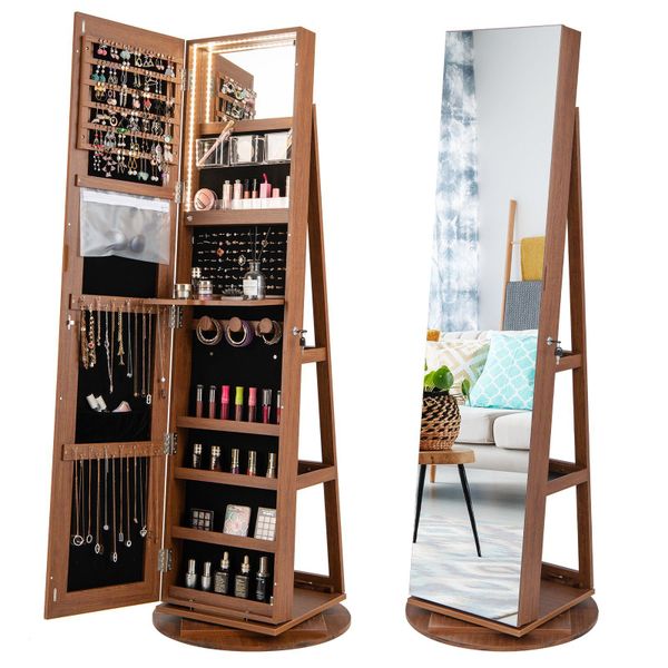 COSTWAY Schmuckschrank mit Ganzkörperspiegel & LED günstig online kaufen
