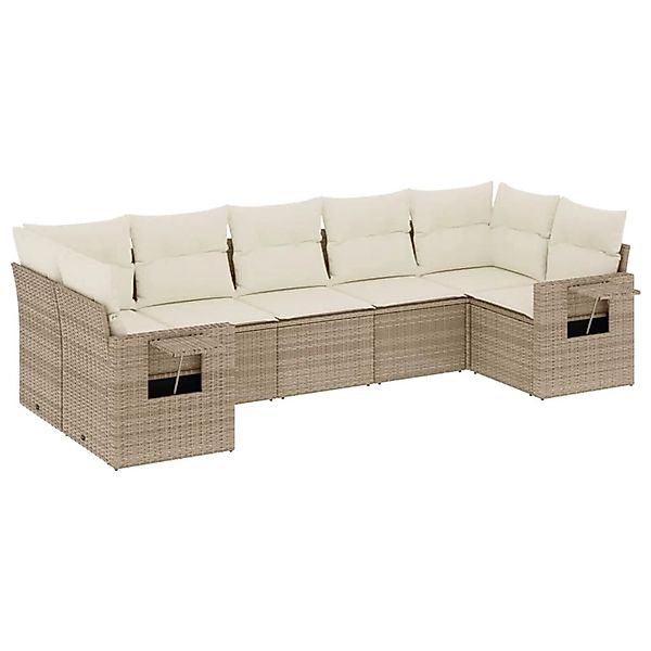 vidaXL 7-Tlg Garten-Sofagarnitur mit Kissen Beige Poly Rattan 3220587 günstig online kaufen
