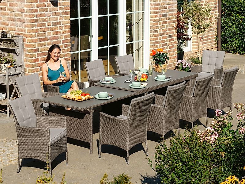KONIFERA Garten-Essgruppe "Mailand" Set, 10x Sessel, 1x AZ-Tisch 179-302 cm günstig online kaufen