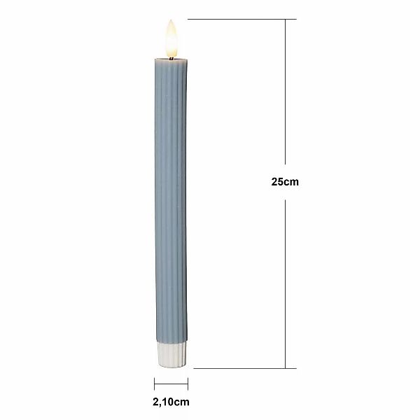 LED-Kerze Flamme Stripe, blau, 25 cm, Wachs Batterie 2er-Set günstig online kaufen