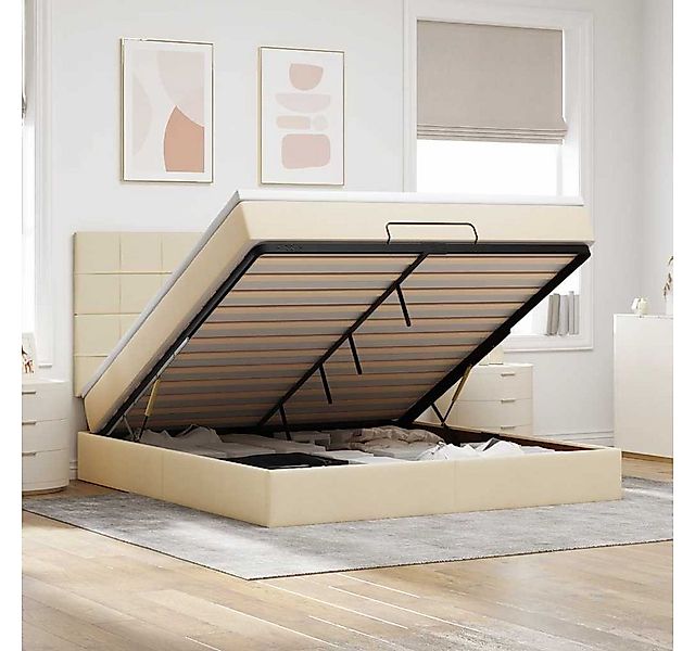 vidaXL Bett, Ottoman-Bett mit Matratze & LEDs Creme 180x200 cm Stoff günstig online kaufen