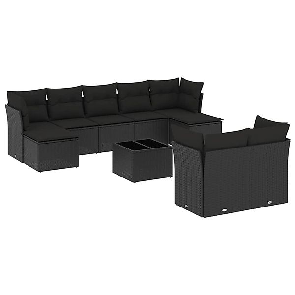 vidaXL 10-Tlg Garten-Sofagarnitur mit Kissen Schwarz Poly Rattan 3218315 günstig online kaufen