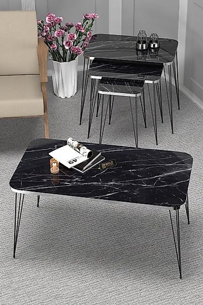 en.casa Couchtisch (4-St., 4-teilig: 1 Couchtisch + 3 Satztische), Marmorop günstig online kaufen