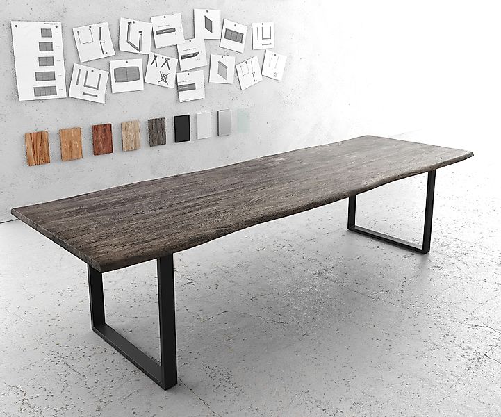 Esstisch Edge 300x100 XL Akazie Platin Metall Schmal schwarz Live-Edge günstig online kaufen