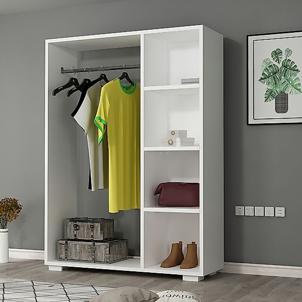 en.casa Kleiderschrank »Nesbyen« mit Garderobenstange Weiß günstig online kaufen