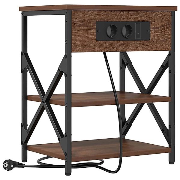 vidaXL Nachttisch mit Ladestation Braun Eichen-Optik Holzwerkstoff 859523 günstig online kaufen