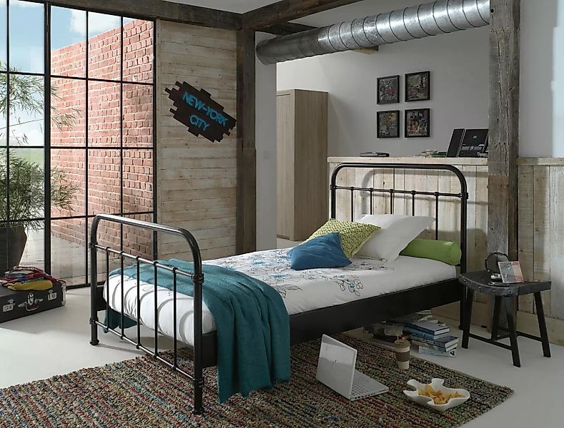 Natur24 Kinderbett Ein Schwarzes Metallbett New York 129 x 111 x 210 cm günstig online kaufen