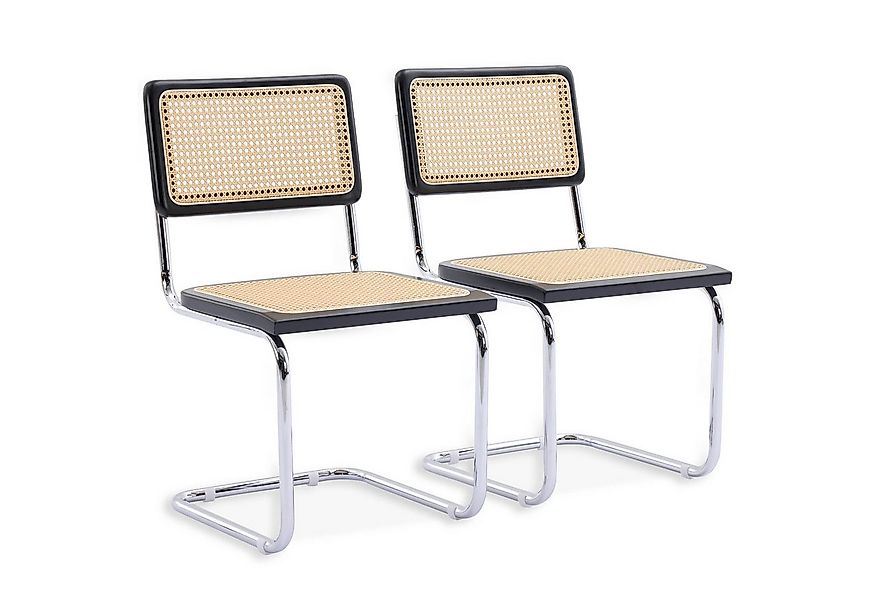 SeedWave Freischwinger 2er-Set Retro Esszimmerstühle mit Rattan-Rückenlehne günstig online kaufen