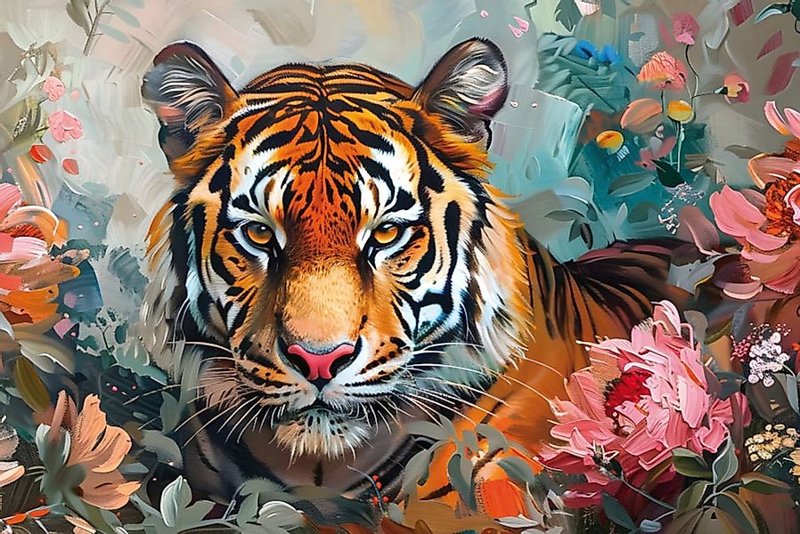 Bönninghoff Leinwandbild, Tiger-Blumen-Blumenbilder-Raubkatzen-Tiere, (1 St günstig online kaufen