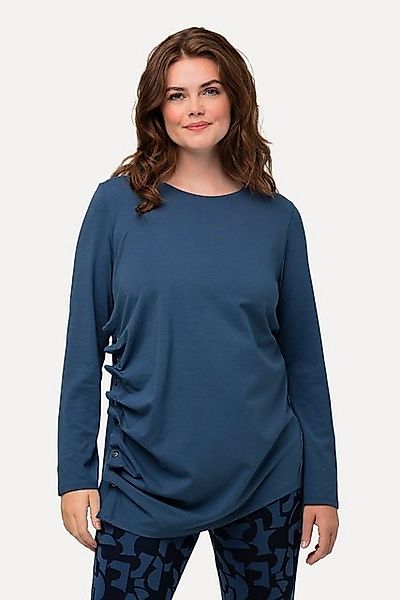 Ulla Popken Longsleeve Shirt drapiert Rundhals Langarm Biobaumwolle günstig online kaufen