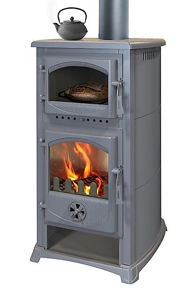 TRGO Kaminofen Cucina grau mit Backfach und Herdplatte, 9,70 kW günstig online kaufen