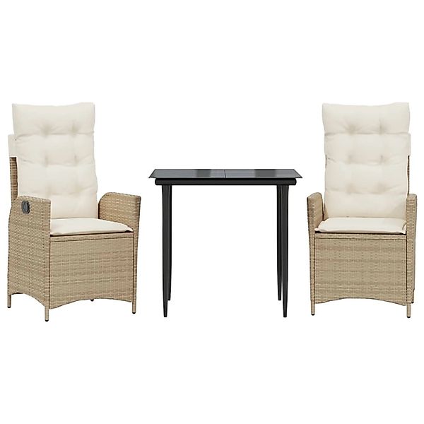 vidaXL 3-Tlg Garten-Essgruppe mit Kissen Beige Poly Rattan 3213234 günstig online kaufen