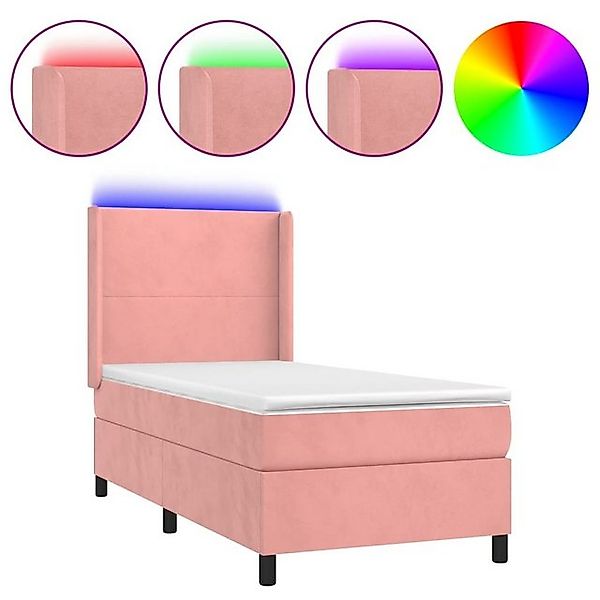 vidaXL Boxspringbett Boxspringbett mit Matratze LED Rosa 100x200 cm Samt Be günstig online kaufen