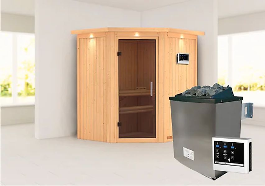 Karibu Sauna »»Liyah« mit graphitfarbene Tür und Dachkranz«, in verschieden günstig online kaufen