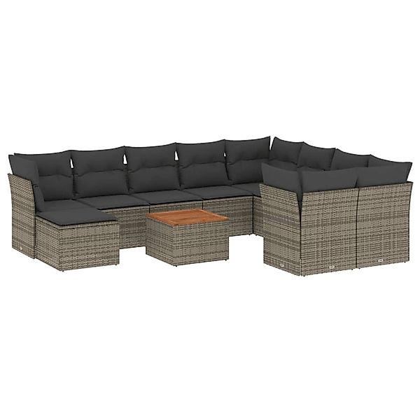 vidaXL 11-tlg Garten-Sofagarnitur mit Kissen Grau Poly Rattan Modell 79 günstig online kaufen