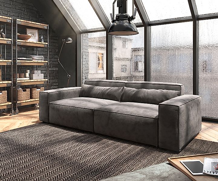 Big-Sofa Sirpio 230x90 cm Mikrofaser Khakibraun mit Hocker günstig online kaufen