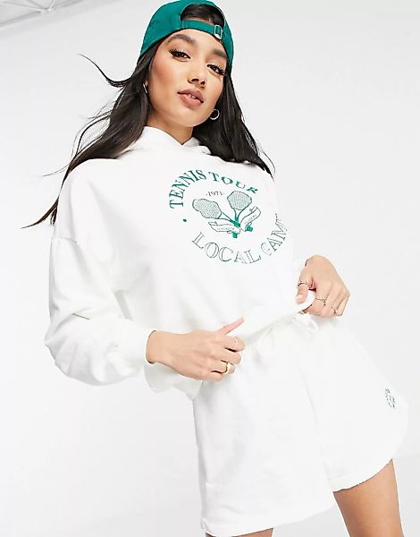 Pull&Bear – Sweatshirt mit Tennis-Logo in Weiß, Kombiteil günstig online kaufen