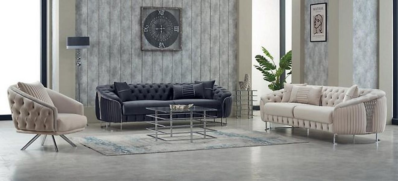 JVmoebel Sofa Sofagarnitur Sofas Couchen Polstersofa Dreisitzer Sessel Beig günstig online kaufen