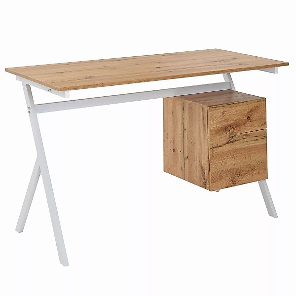 Schreibtisch Eiche / Weiß 120x60x76 cm Bürotisch Modern | Laptoptisch mit S günstig online kaufen