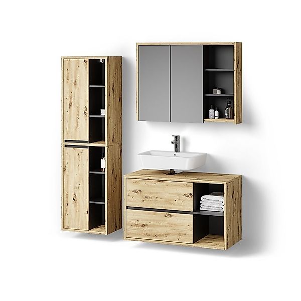 Livinity® Badmöbel-Set Vomano, Artisan-Eiche/Anthrazit, 3 Teile günstig online kaufen