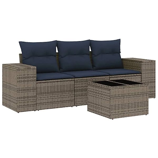 vidaXL 4-Tlg Gartensofa-Set mit Kissen Grau Polyrattan 3222270 günstig online kaufen