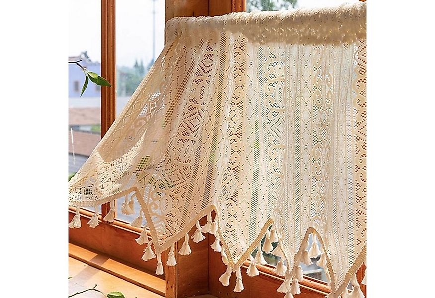 Sunicol Scheibengardine Vintage Quasten Boho gardinen kurz, Transparente Fe günstig online kaufen
