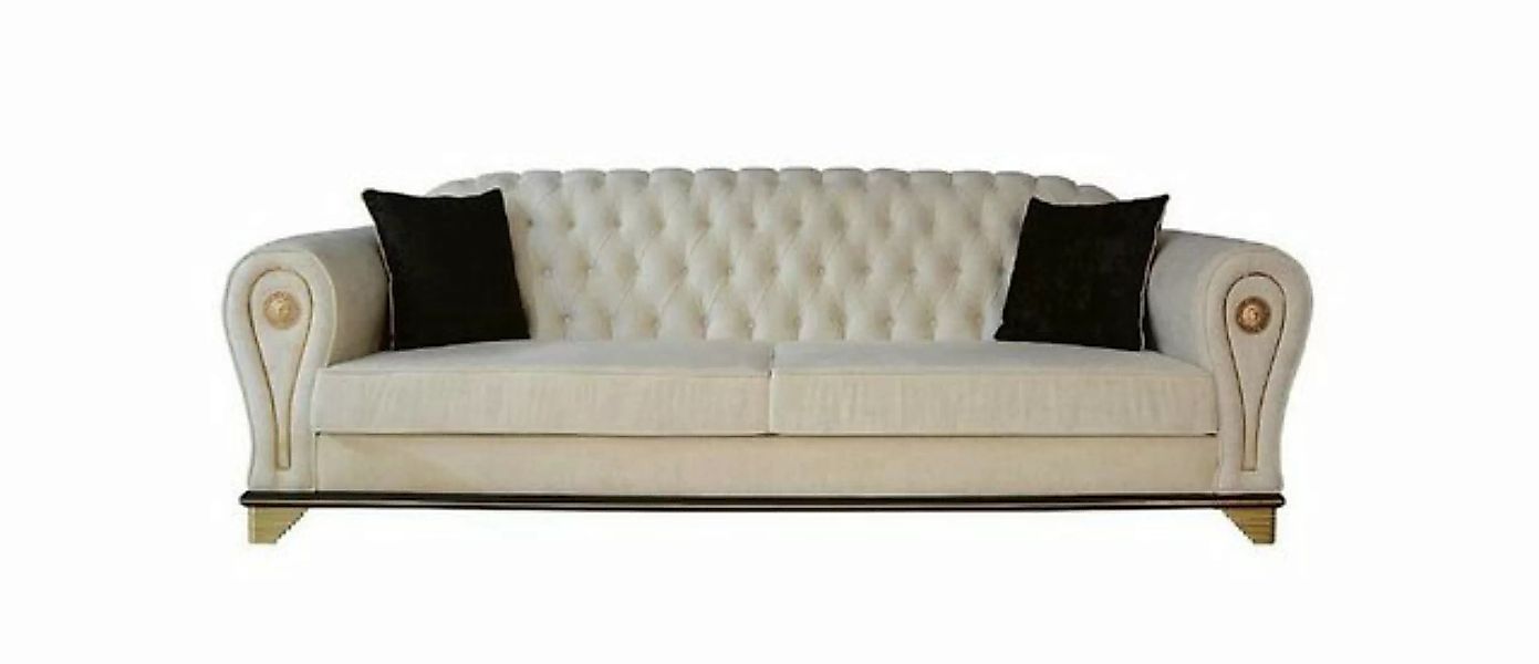 JVmoebel Sofa, Design Sofa 3-Sitzer weiß Chesterfield Stoff Sofabezug Texti günstig online kaufen
