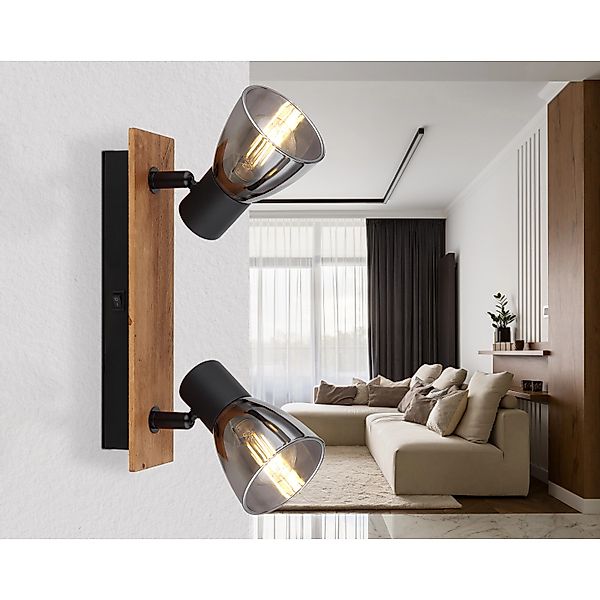 Globo Strahler Claude 2-flammig Dunkelbraun-Rauchfarben 250 x 70 x 155 mm günstig online kaufen