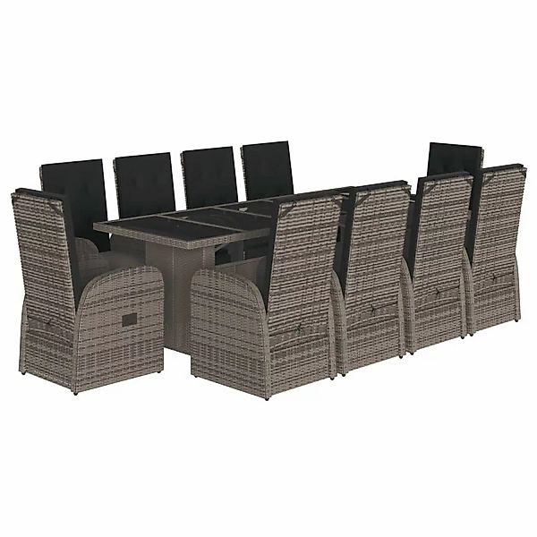 vidaXL 11-tlg Garten-Essgruppe mit Kissen Grau Poly Rattan Modell 28 günstig online kaufen