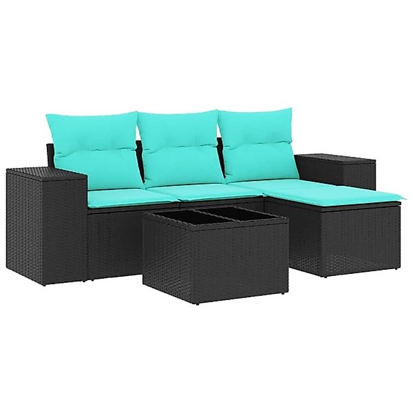 vidaXL 5-Tlg Gartensofa-Set mit Kissen Schwarzes Polyrattan 3222476 günstig online kaufen