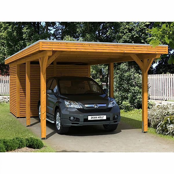 Skan Holz Carport Spessart 355 cm x 846 cm mit Abstellraum Eiche hell günstig online kaufen