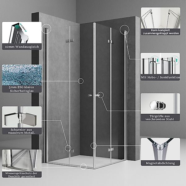 Boromal Eckdusche Duschkabine 90x90 75x90 100x100 günstig online kaufen
