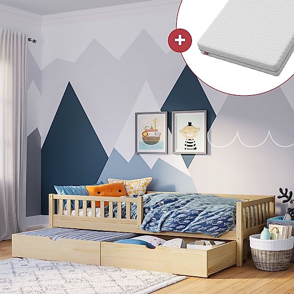 Bellabino Kinderbett Vils (Bett 90x200 cm mit großer Schublade, natur), mit günstig online kaufen