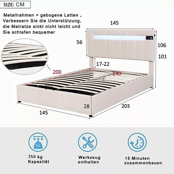 BlingBin Polsterbett Doppelbett Funktionsbett (1-tlg., beigem Samtstoff 140 günstig online kaufen