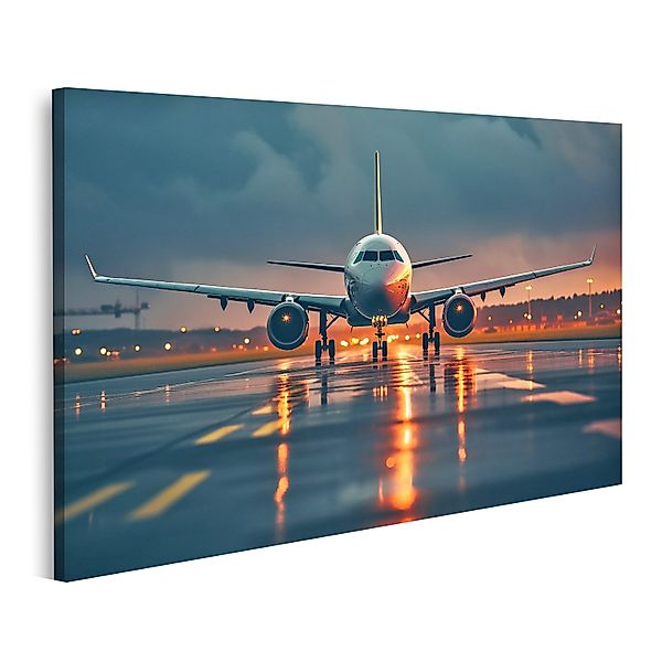 islandburner Leinwandbild Flugzeug startet bei Nacht günstig online kaufen