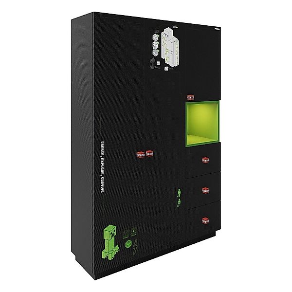 Kleiderschrank MINECRAFT, Schwarz, Karbonoptik, 3 Türen, günstig online kaufen