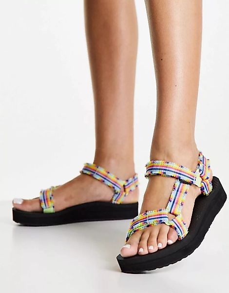 Teva – Ausgefranste Sandalen in Regenbogenfarben mit dicker, mittelhoher So günstig online kaufen