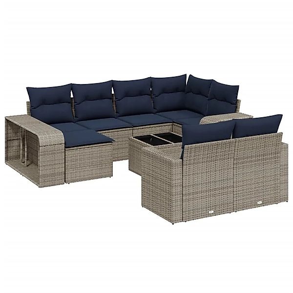 vidaXL 11-Tlg Gartensofa-Set mit Kissen Grau Polyrattan 3228911 günstig online kaufen