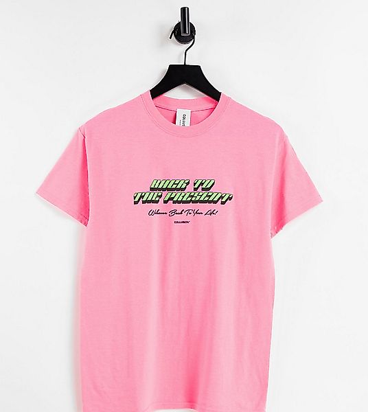 COLLUSION – T-Shirt mit „Back to the Present“-Grafik in Neonrosa günstig online kaufen