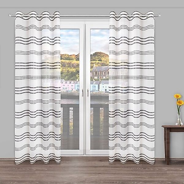 decolife Gardine »Nalu« Ösen 1 Stk. tlg. Ösenschal weiß mit grauen Streifen günstig online kaufen