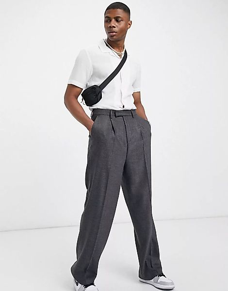 ASOS DESIGN – Elegante Hose aus Wollmischung mit hohem Bund und weitem Bein günstig online kaufen