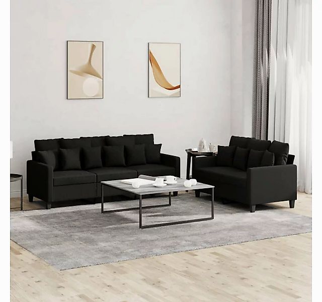 vidaXL Sofa Sofagarnitur Set mit Kissen Stoff, 2-tlg., Schwarz günstig online kaufen